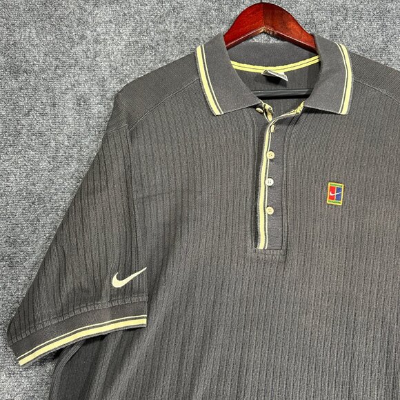 Nike Polo Shirt Mens Large Gray Ribbed Sweater Knit Short Sleeve Buttons Logo - Picture 3 of 11